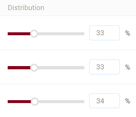 Distribution percentage inputs set to 33%, 33% and 34%