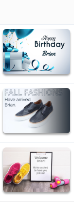 Birthday, fashion and welcome variants, aligned with their reporting rows