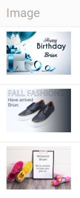 Image column showing birthday, fashion and welcome variants