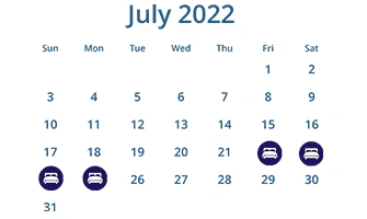 Calendar detail from the Waikiki hotel example with four July dates marked for a stay