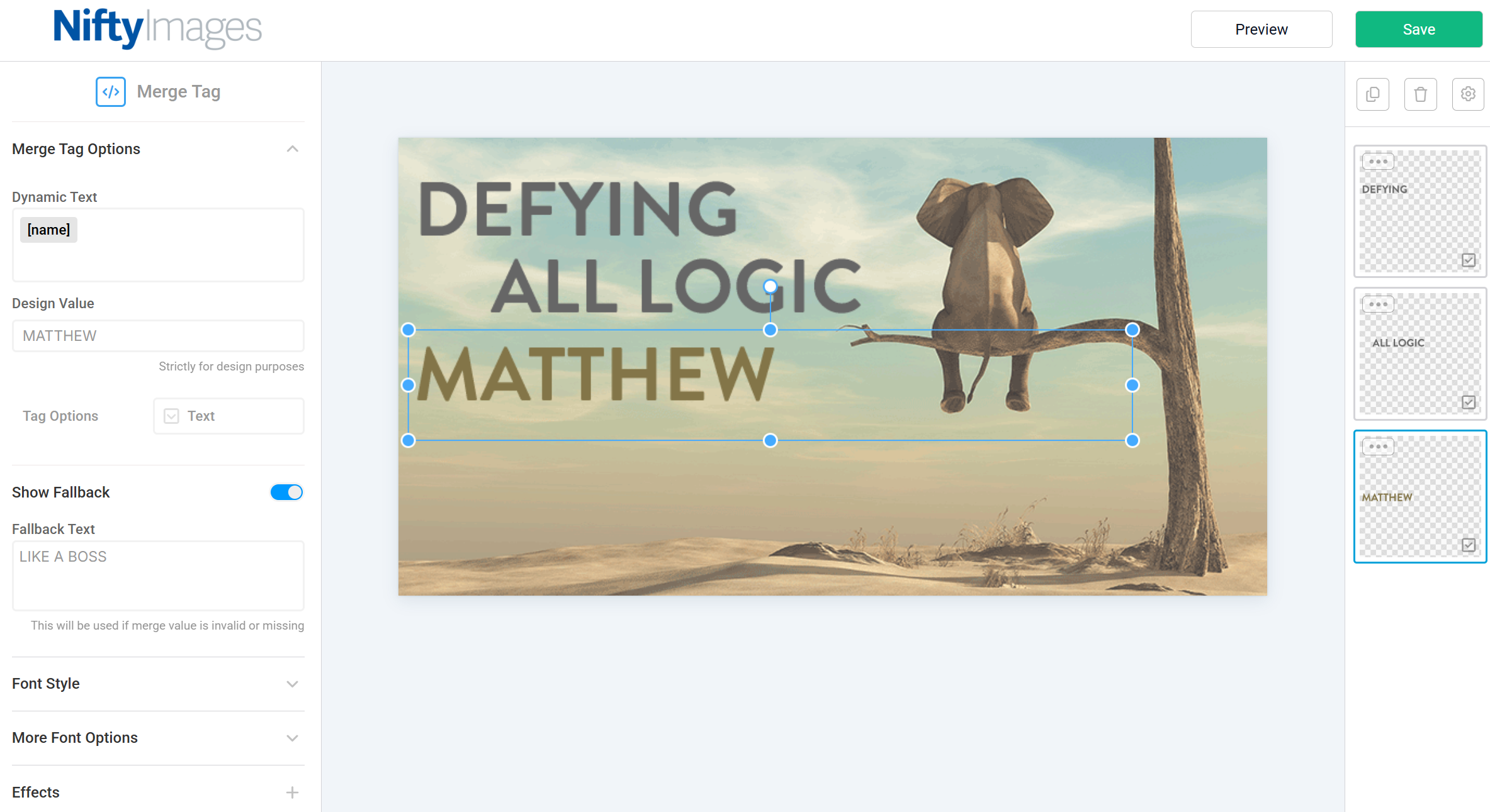Merge tag configuration in the editor