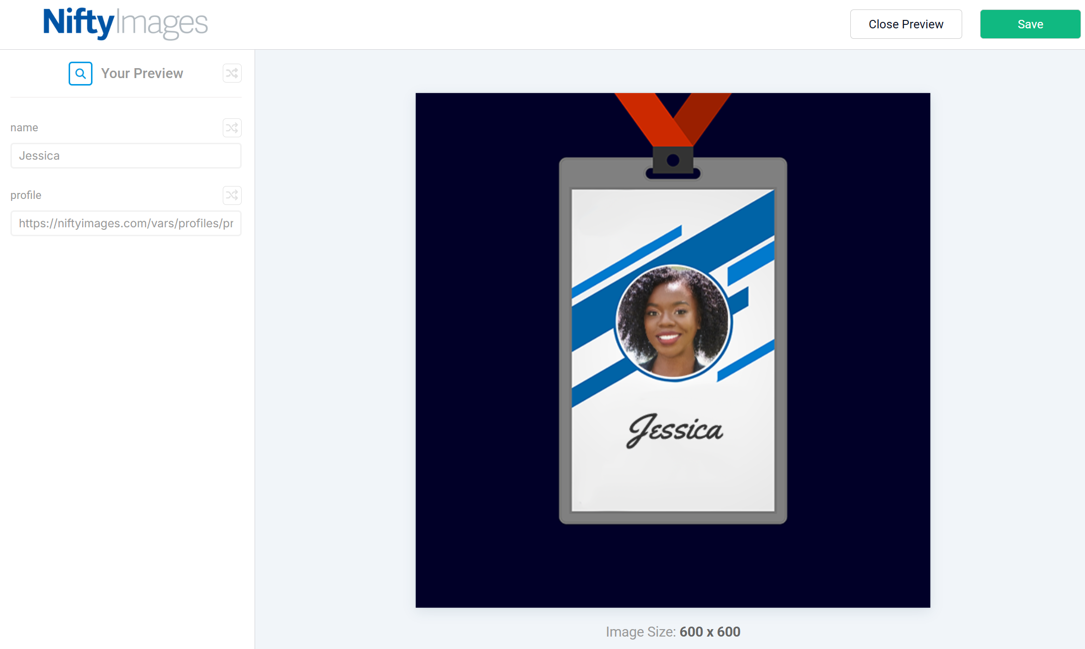 Image preview with merge tag values