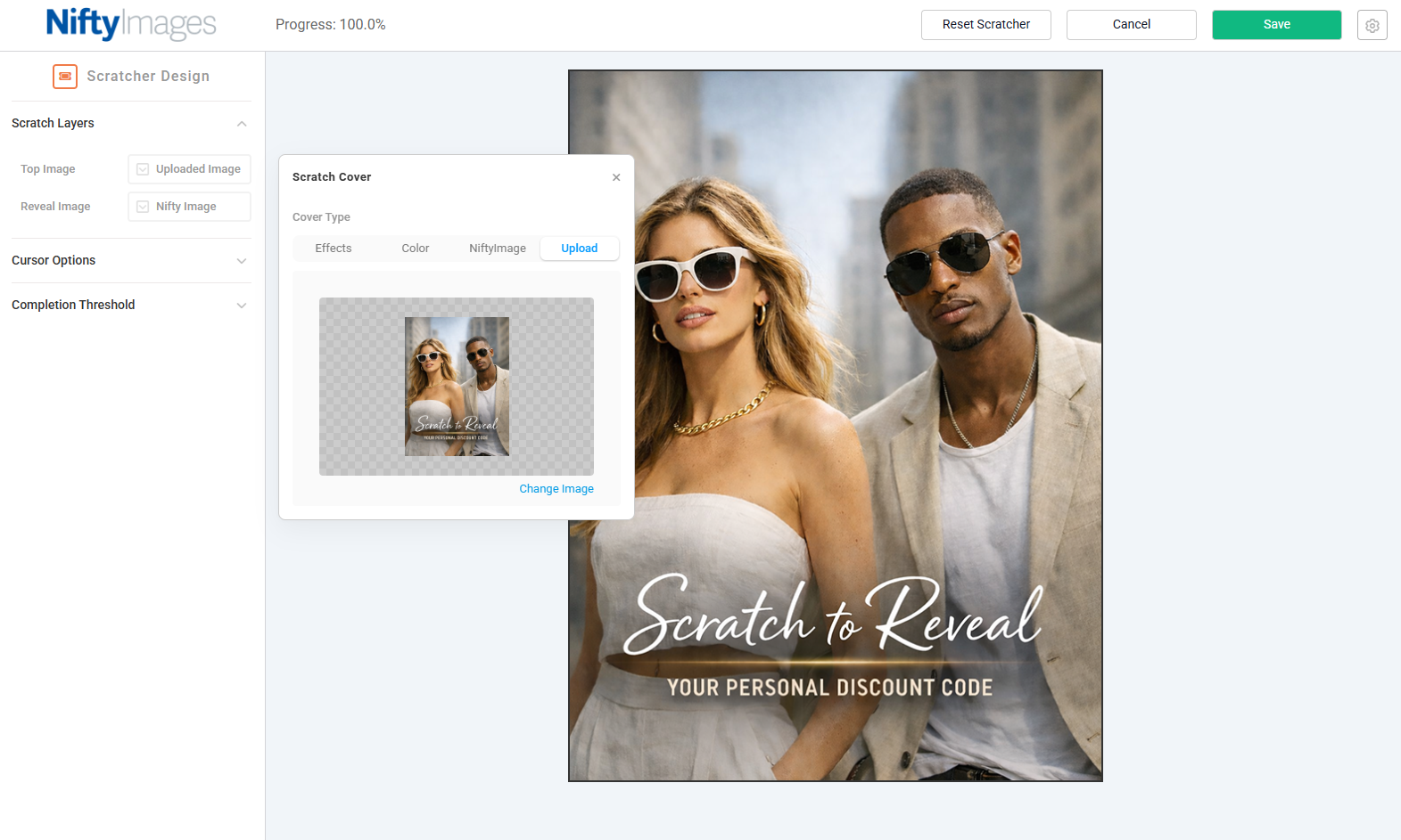 Gold scratch cover effect