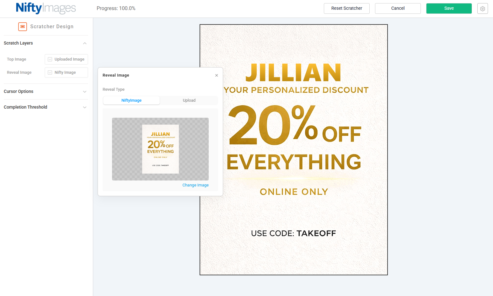 Scratch-off reveal image configuration