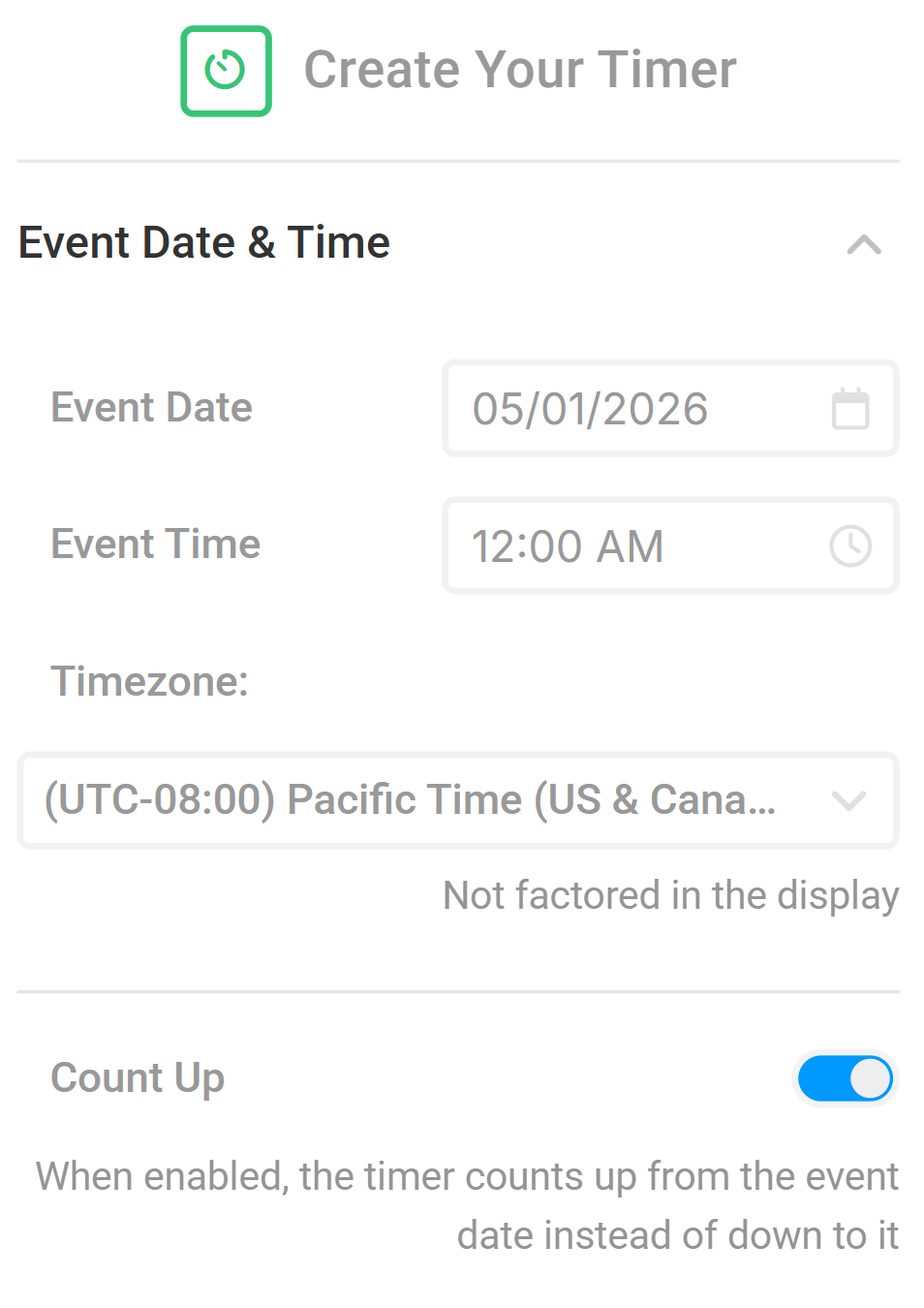 Timer Studio Count Up Mode example