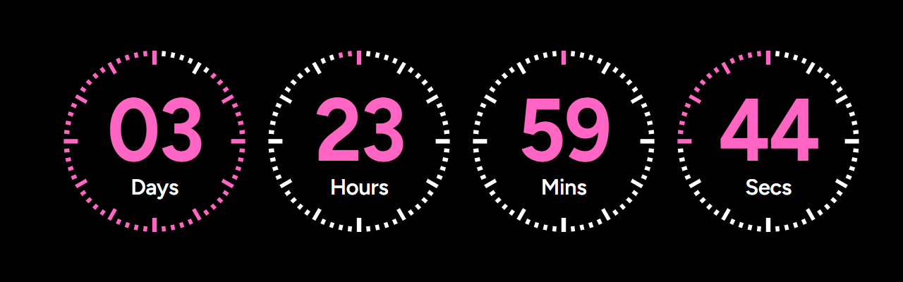 Animated progress-ring countdown timer on a dark background