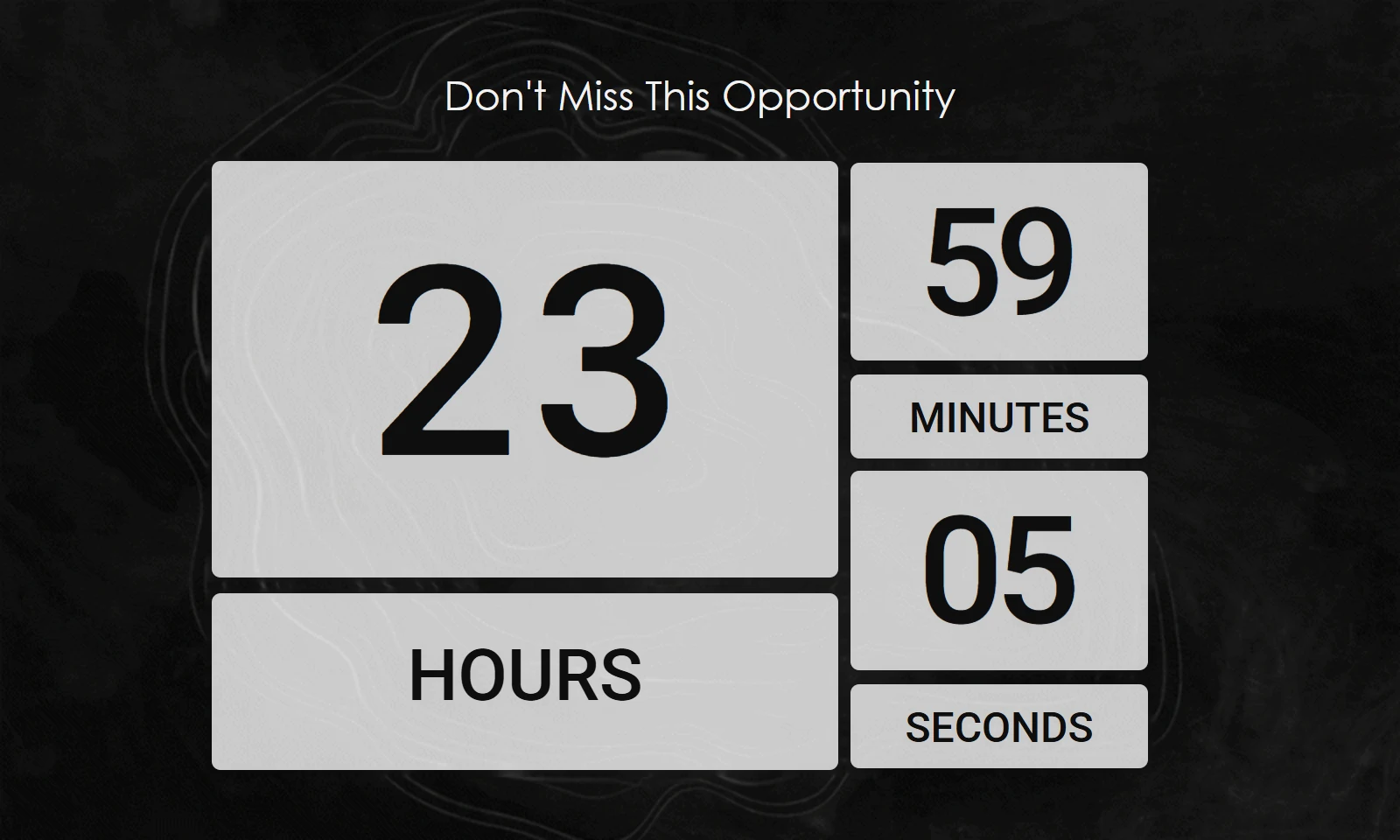 Asymmetric countdown with large hours and stacked minutes and seconds