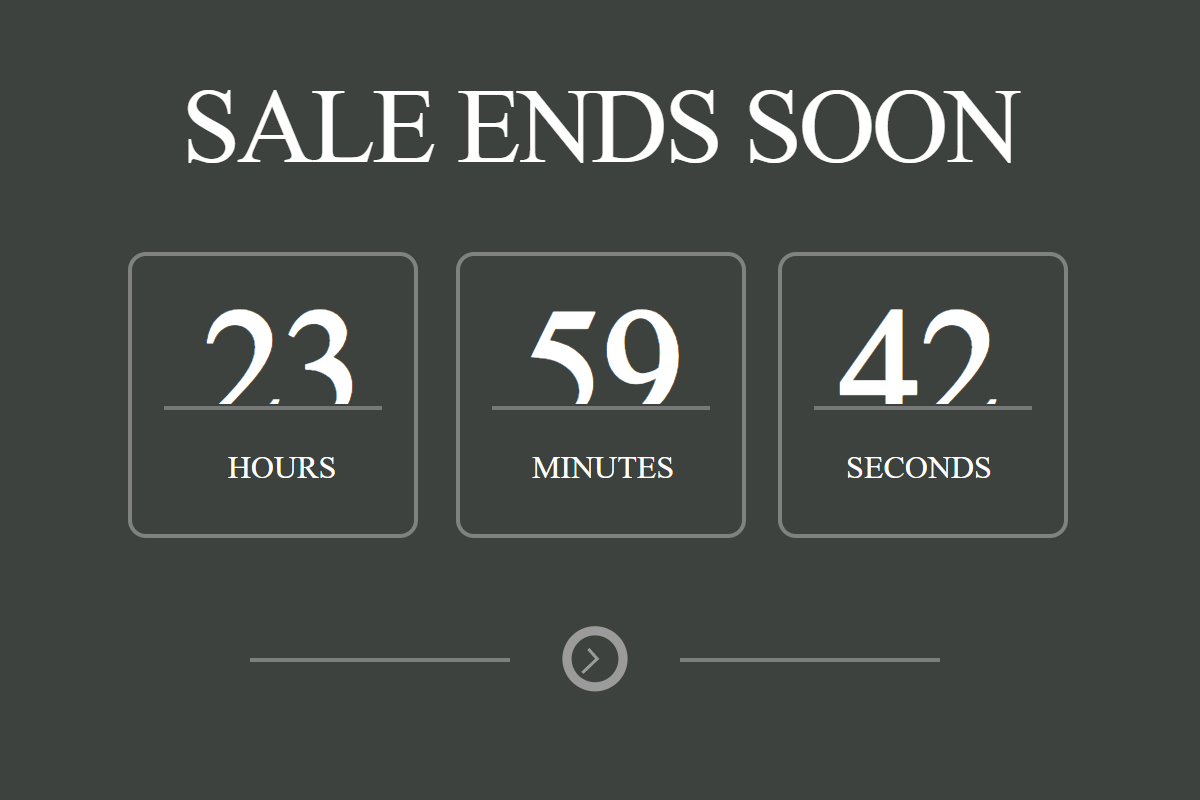 Sale Ends Soon countdown in white serif type on a dark background