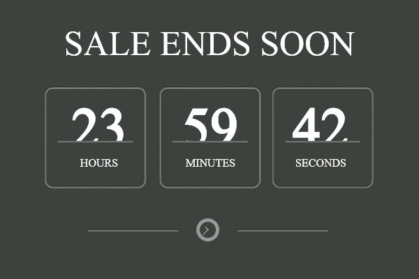 Sale Ends Soon countdown in white serif type on a dark background