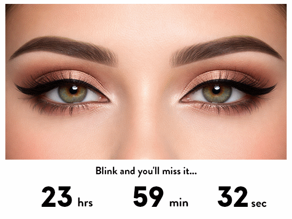 Beauty campaign with a countdown beneath a close-up eye photograph