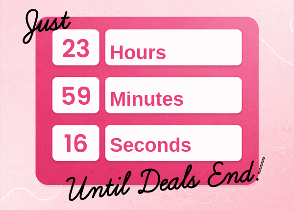 Pink sale countdown with hours, minutes and seconds stacked vertically