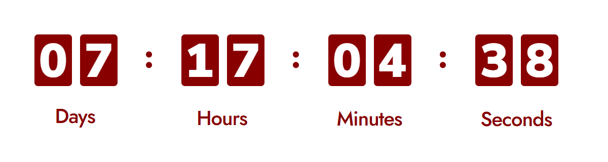 Burgundy countdown digits on a white background
