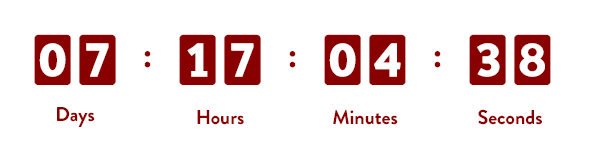 Burgundy countdown digits on a white background