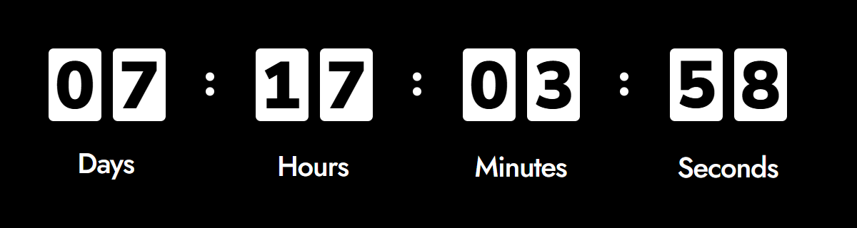 White countdown digits on a black background