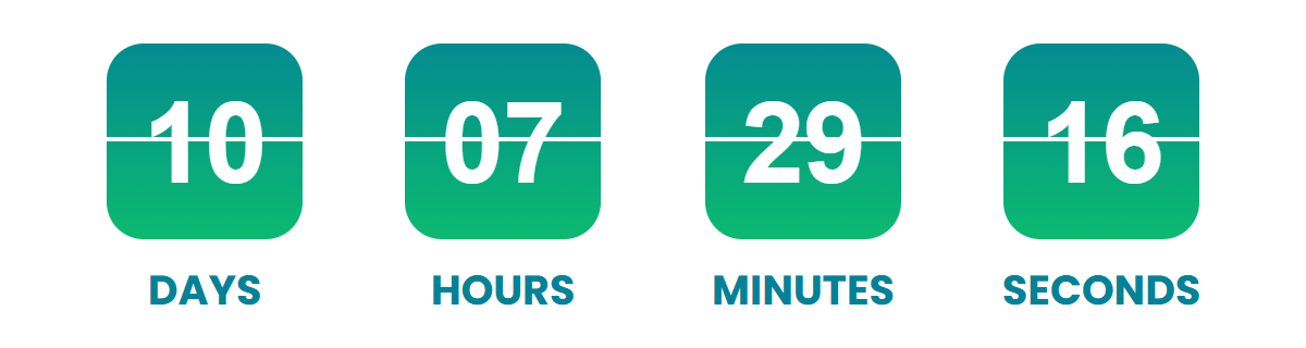 Teal countdown components with flip-style animation