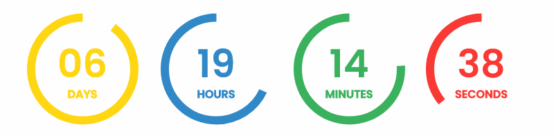 Colored countdown rings for days, hours, minutes and seconds
