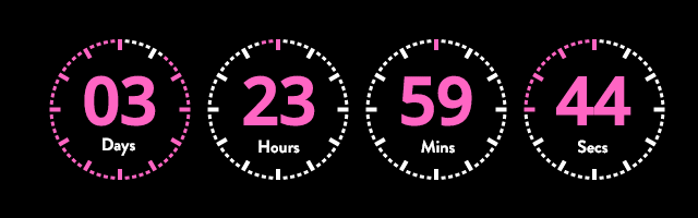 Pink countdown rings with circular tick marks